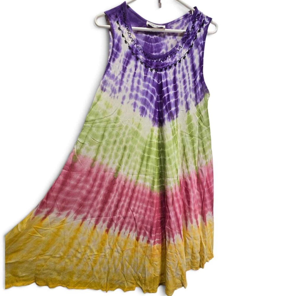 Origin Tie-Dye Purple to Yellow Sleeveless Tunic Dress